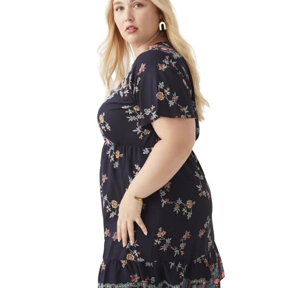 Dia & Co. West K.E.I. Nyla Wrap Front Mini Dress, Navy Floral Plus Size 1X, NWT - Picture 2 of 6